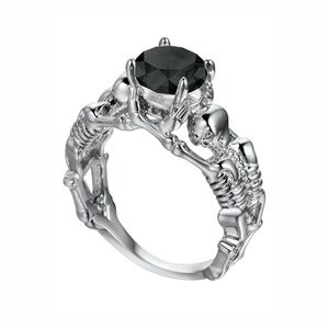 GOTH Engagement Ring Biker Chick Black Cubic Zirconia Women Sz 11